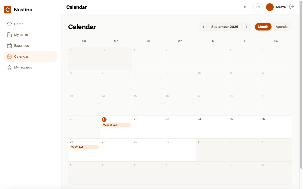 The same month in the calendar from a child's perspective — only their own tasks, no payments